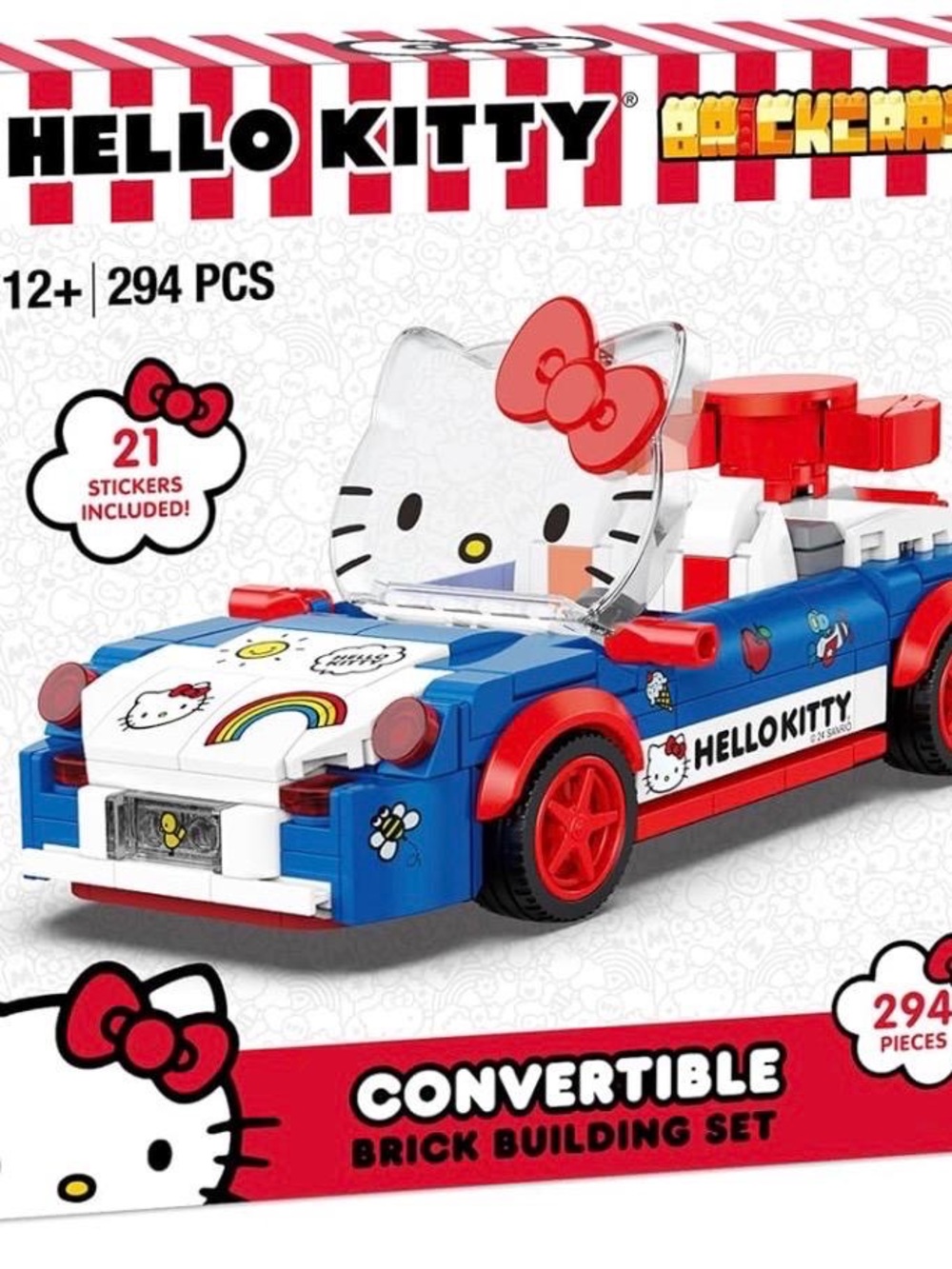 Hello Kitty Convertible Brick Car Building Set - Blue, Red, White